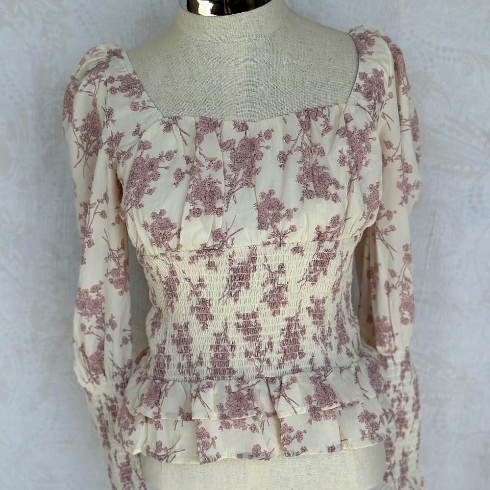 Cottagecore Floral Smocked Waist Blouse Cistar New York